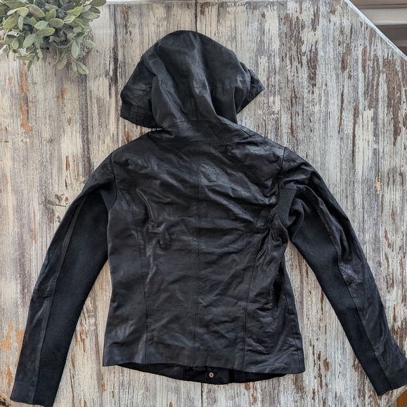 Danier Leather Zip Up Leather Hoodie Women's XS Black - Picture 10 of 10